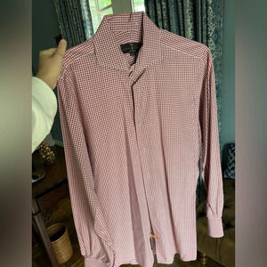 Robert Talbott Button down. Size 16. Red, brown, and white